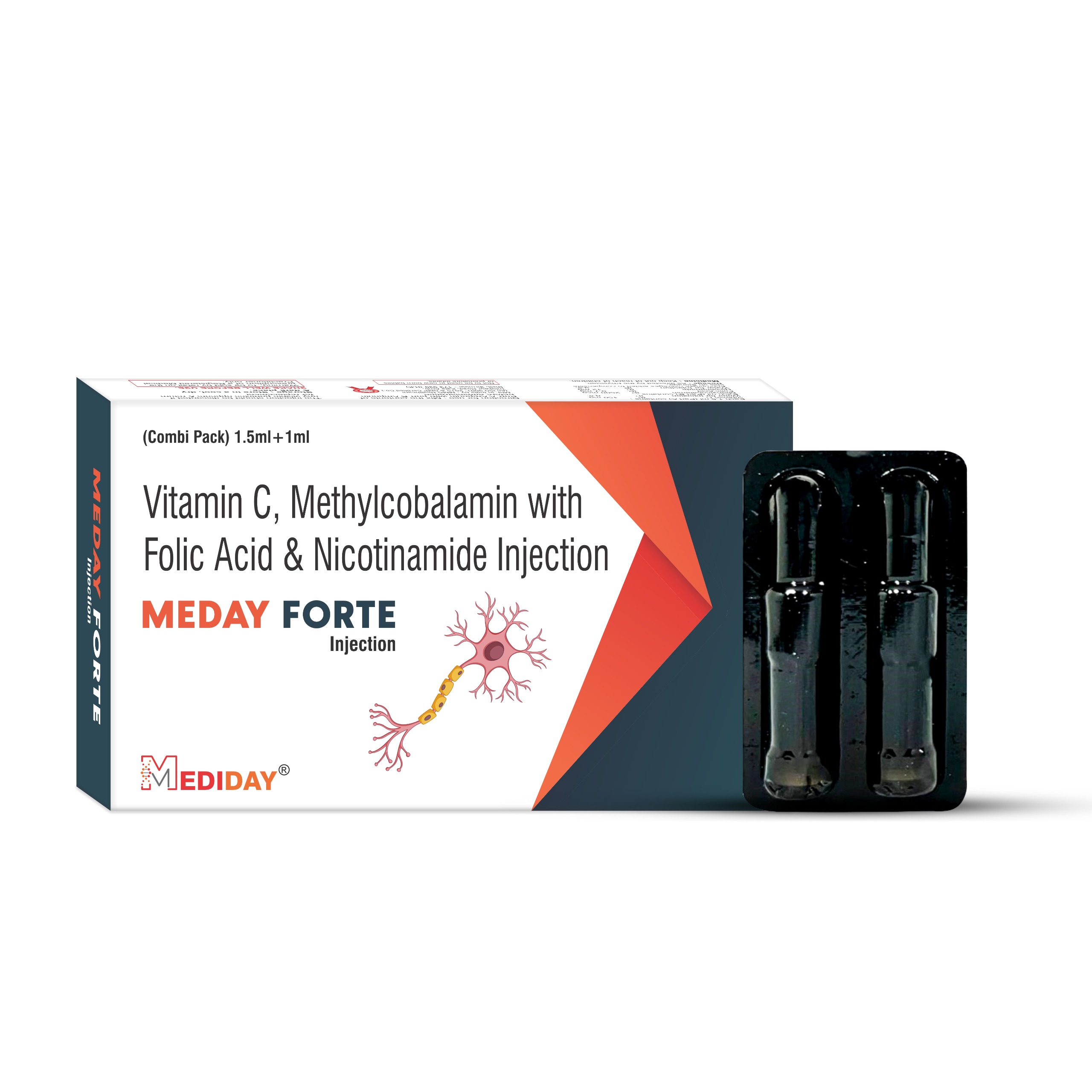 MEDAY FORTE Injectable - Combikit (Vitamin-C,Methylcobalamin, Nicotinamide,Folic Acid )